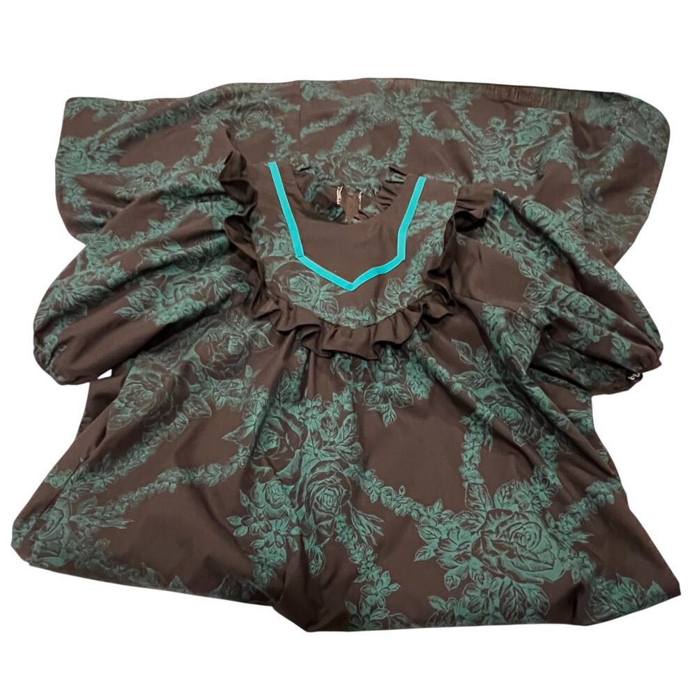 Carol Bennett for Liberty House Vtg Prairie Maxi Dress, Floral Black Green, S/M - Picture 8 of 10